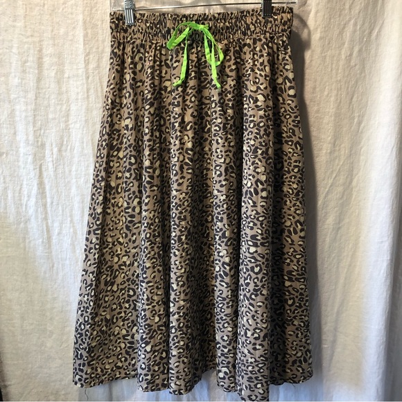 Wild Fable Leopard print a line midi skirt elastic waist and drawstring neon S - Picture 1 of 7